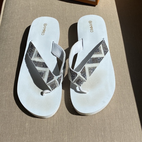 White Rhinestone Flop Flops 10 - Picture 4 of 9